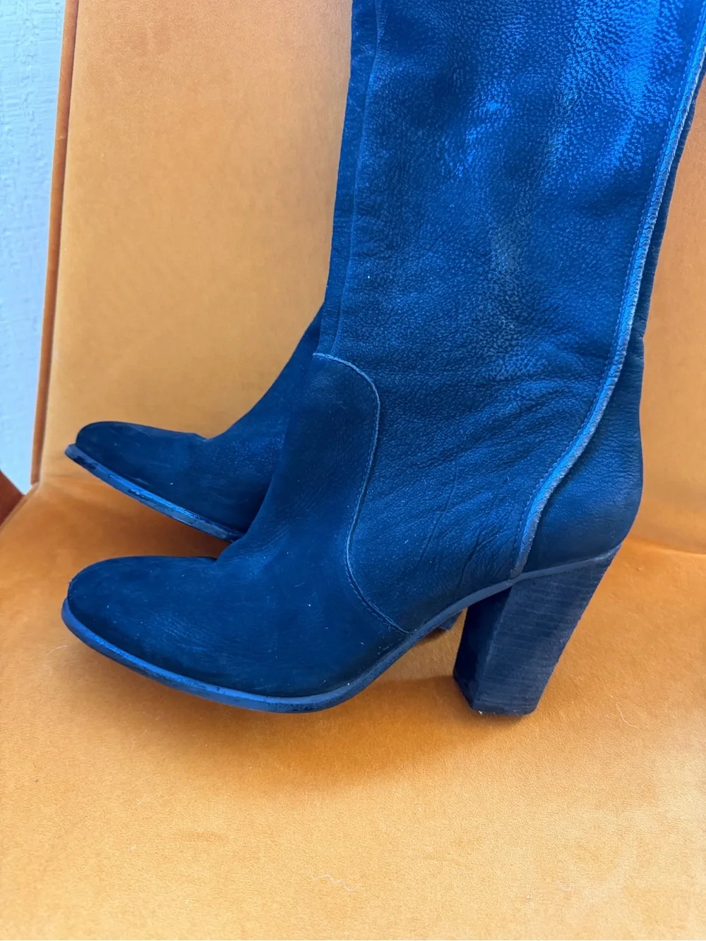 Vince Camuto Black Suede Tall Block-Heel Boots